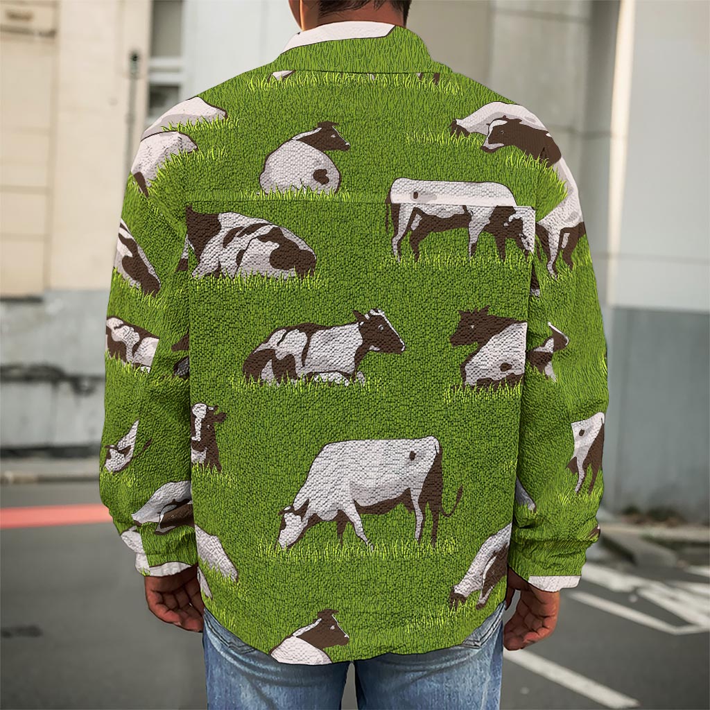 Cow On Green Grass Pattern Print Men's Shirt Jacket