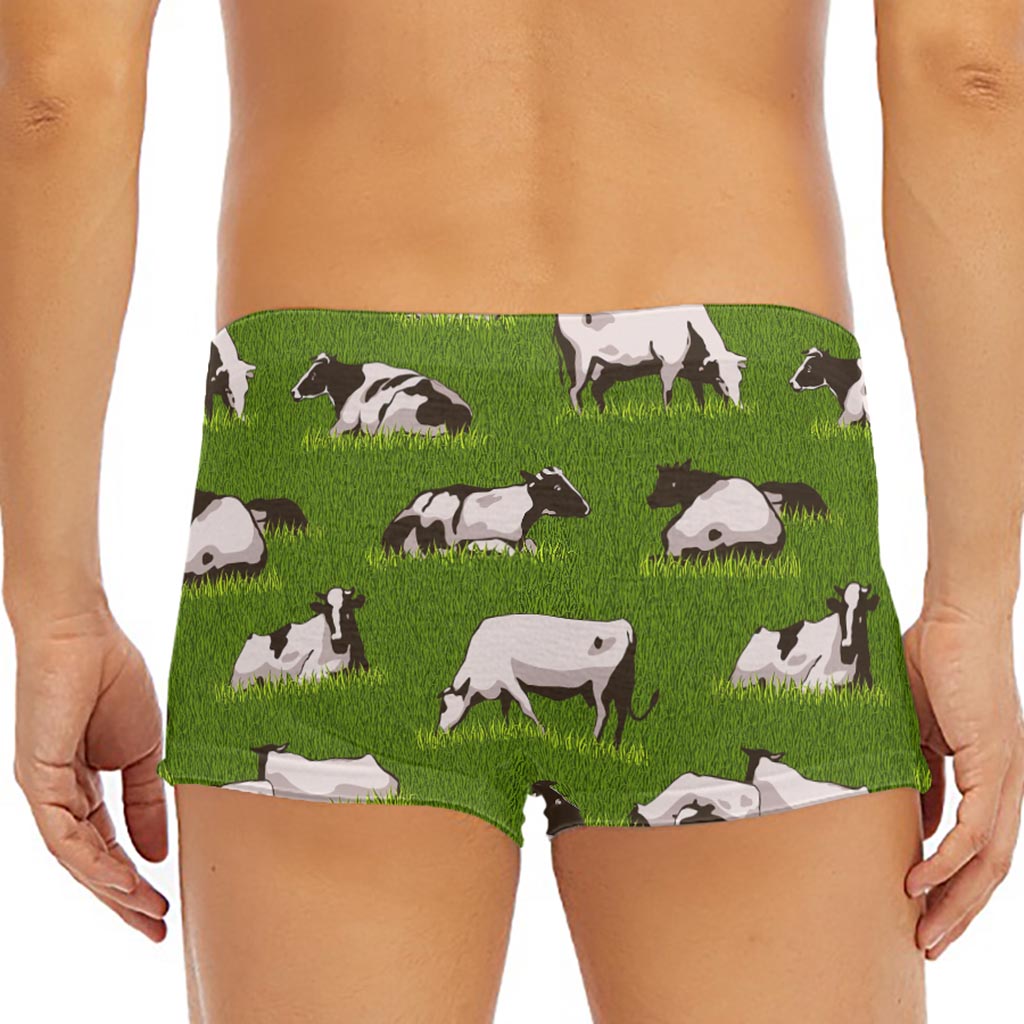 Cow On Green Grass Pattern Print Men's Short Boxer Briefs