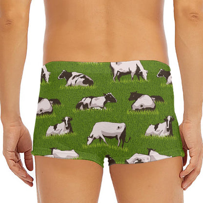 Cow On Green Grass Pattern Print Men's Short Boxer Briefs