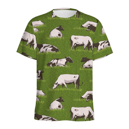 Cow On Green Grass Pattern Print Men's Sports T-Shirt