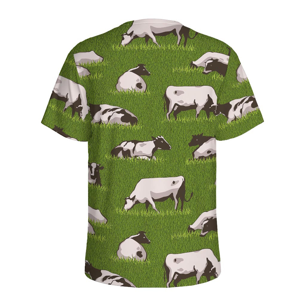 Cow On Green Grass Pattern Print Men's Sports T-Shirt