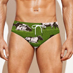 Cow On Green Grass Pattern Print Men's Swim Briefs
