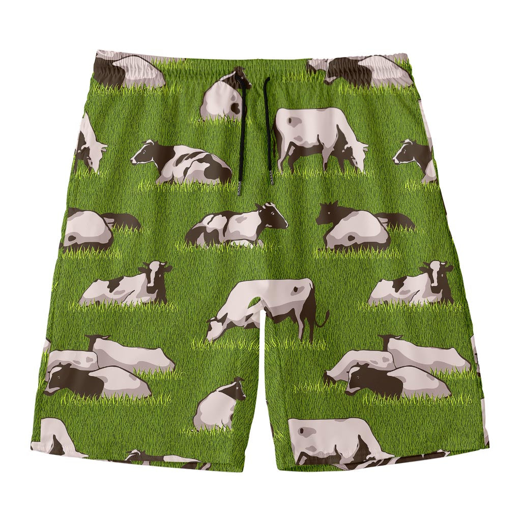 Cow On Green Grass Pattern Print Men's Swim Trunks