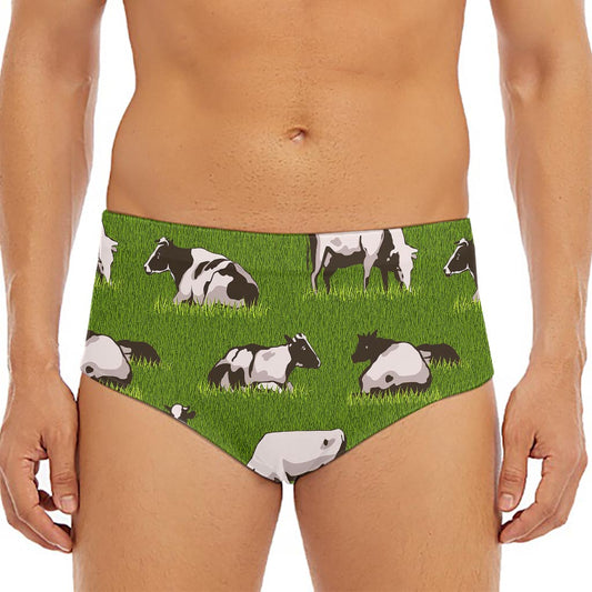 Cow On Green Grass Pattern Print Men's Triangle Swim Briefs