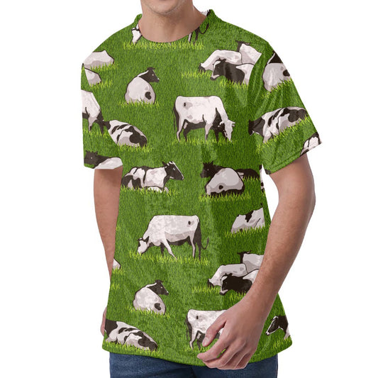 Cow On Green Grass Pattern Print Men's Velvet T-Shirt