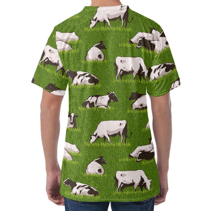 Cow On Green Grass Pattern Print Men's Velvet T-Shirt