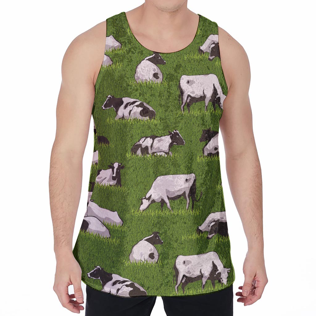 Cow On Green Grass Pattern Print Men's Velvet Tank Top