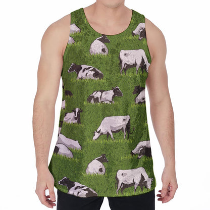 Cow On Green Grass Pattern Print Men's Velvet Tank Top