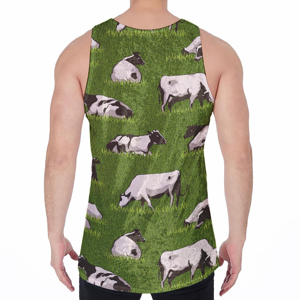 Cow On Green Grass Pattern Print Men's Velvet Tank Top