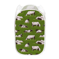 Cow On Green Grass Pattern Print Mesh Laundry Hamper