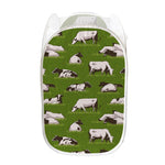 Cow On Green Grass Pattern Print Mesh Laundry Hamper
