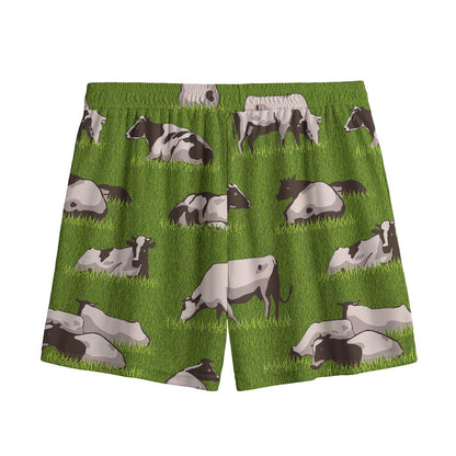 Cow On Green Grass Pattern Print Mesh Shorts