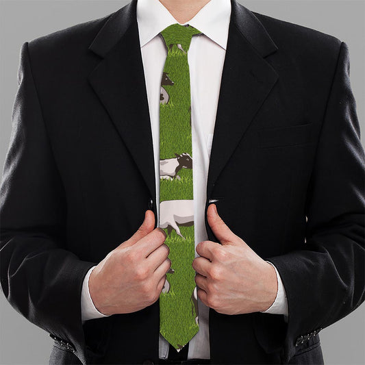 Cow On Green Grass Pattern Print Necktie