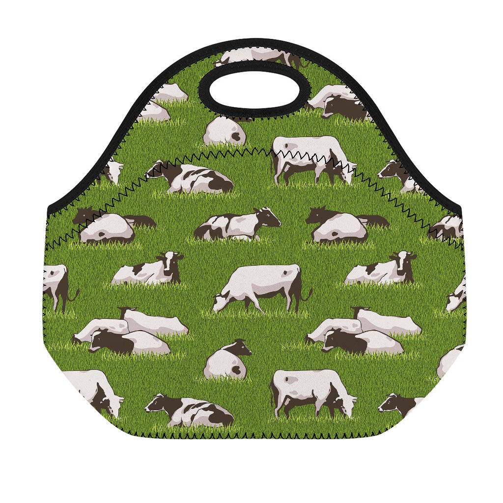 Cow On Green Grass Pattern Print Neoprene Lunch Bag