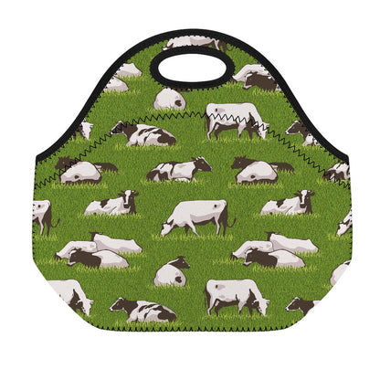 Cow On Green Grass Pattern Print Neoprene Lunch Bag