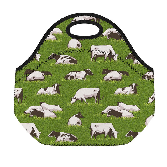 Cow On Green Grass Pattern Print Neoprene Lunch Bag