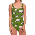 Cow On Green Grass Pattern Print One Piece Swimsuit