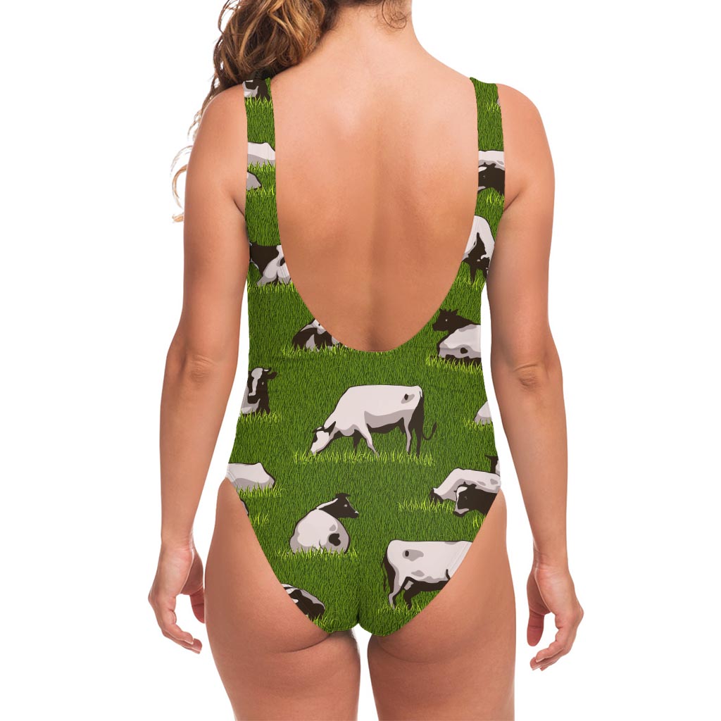 Cow On Green Grass Pattern Print One Piece Swimsuit