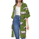 Cow On Green Grass Pattern Print Open Front Beach Cover Up