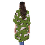 Cow On Green Grass Pattern Print Open Front Beach Cover Up