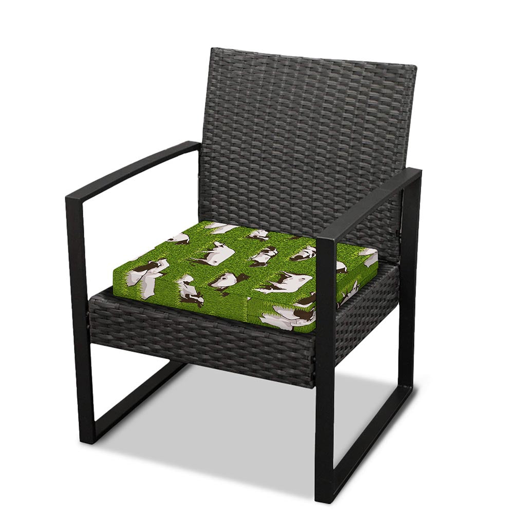 Cow On Green Grass Pattern Print Outdoor Seat Cushion Cover