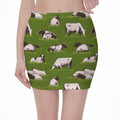 Cow On Green Grass Pattern Print Pencil Mini Skirt