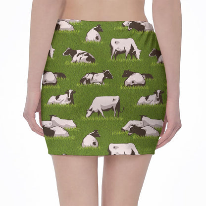 Cow On Green Grass Pattern Print Pencil Mini Skirt