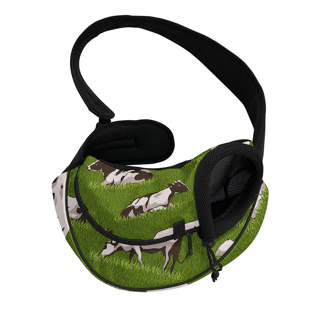 Cow On Green Grass Pattern Print Pet Sling Carrier