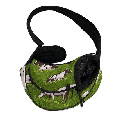 Cow On Green Grass Pattern Print Pet Sling Carrier