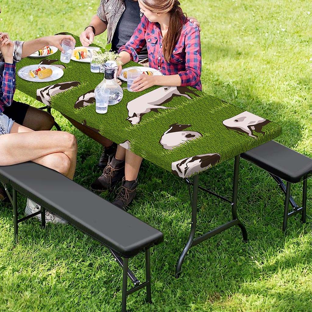 Cow On Green Grass Pattern Print Picnic Table Cover