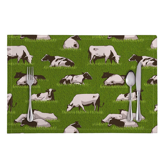 Cow On Green Grass Pattern Print Placemat