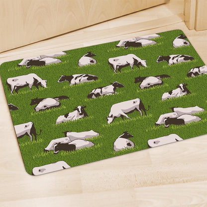 Cow On Green Grass Pattern Print Polyester Doormat