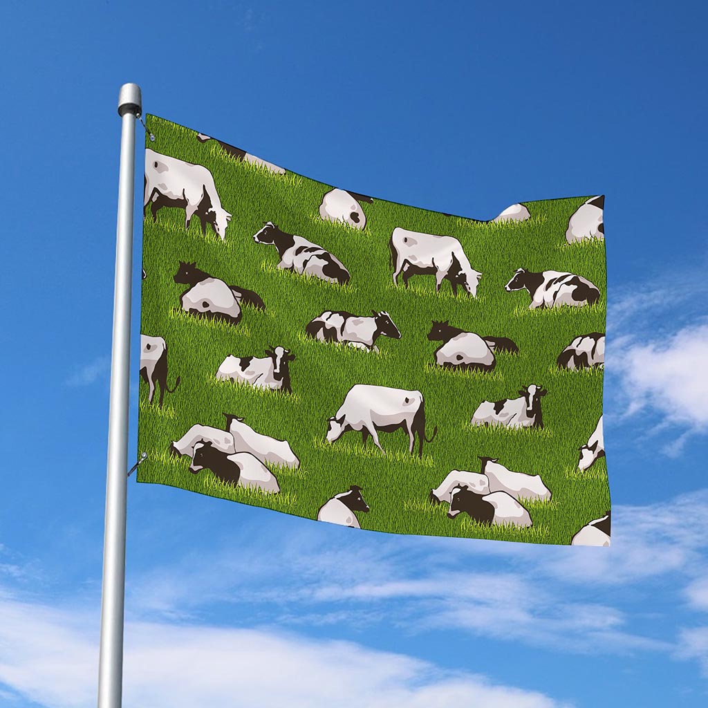 Cow On Green Grass Pattern Print Polyester Flag