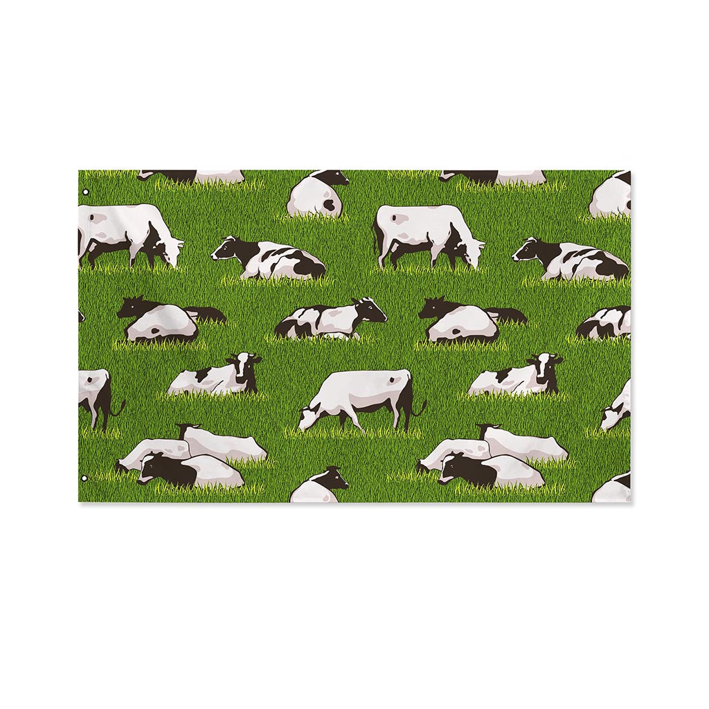 Cow On Green Grass Pattern Print Polyester Flag