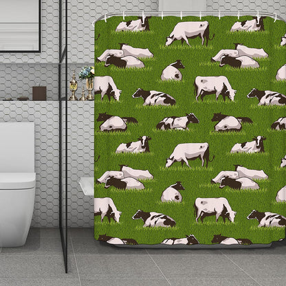 Cow On Green Grass Pattern Print Polyester Shower Curtain