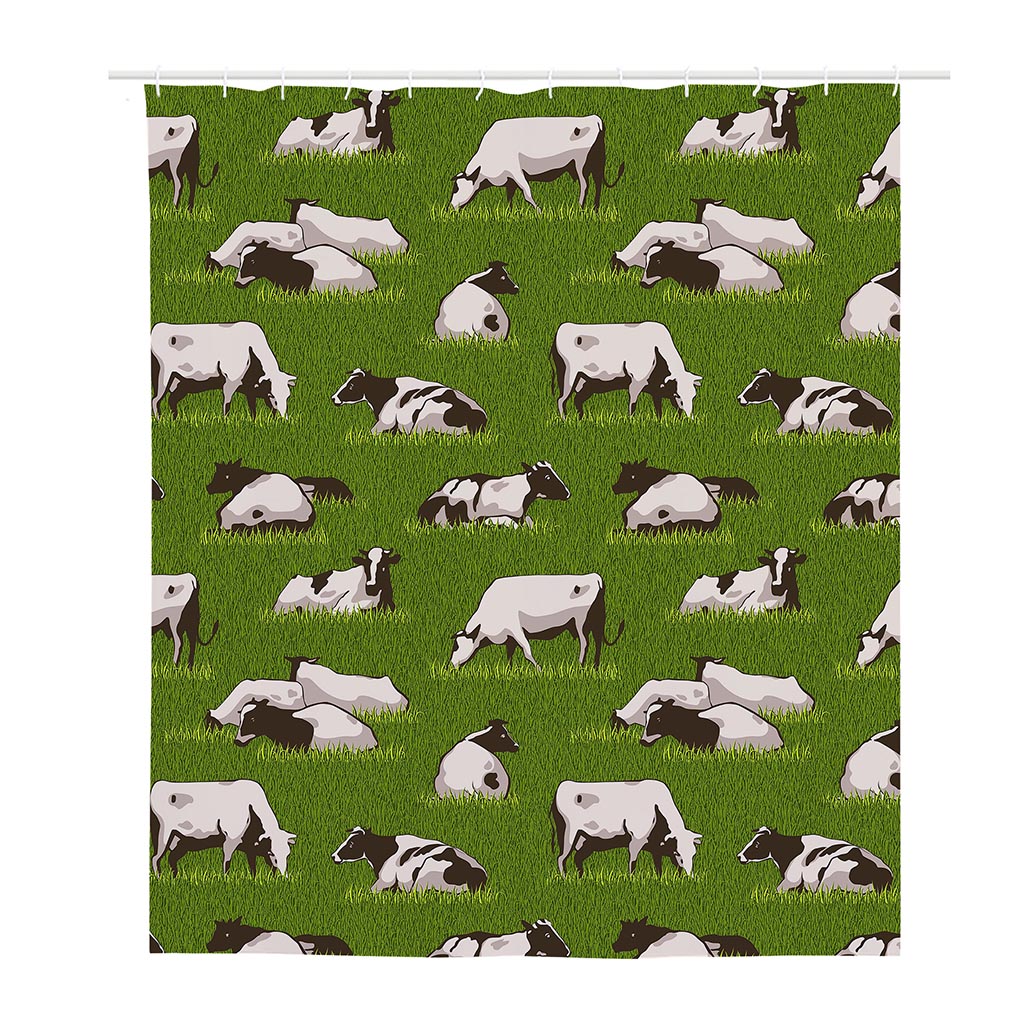 Cow On Green Grass Pattern Print Polyester Shower Curtain
