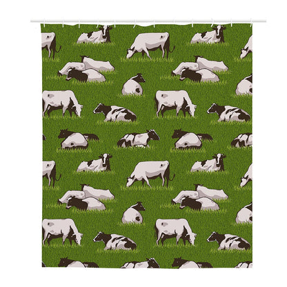 Cow On Green Grass Pattern Print Polyester Shower Curtain