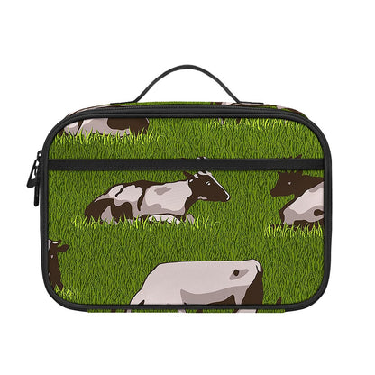 Cow On Green Grass Pattern Print Portable Lunch Bag