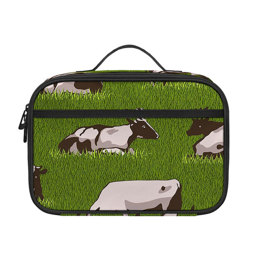 Cow On Green Grass Pattern Print Portable Lunch Bag