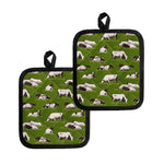 Cow On Green Grass Pattern Print Pot Holders