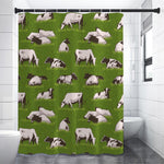 Cow On Green Grass Pattern Print Premium Shower Curtain