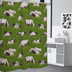 Cow On Green Grass Pattern Print Premium Shower Curtain