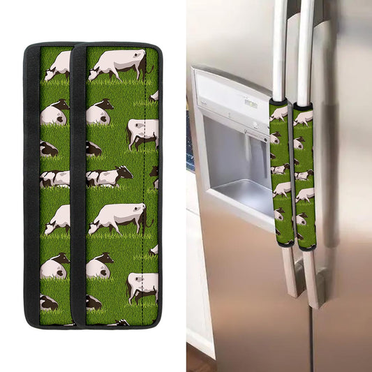 Cow On Green Grass Pattern Print Refrigerator Handle Covers