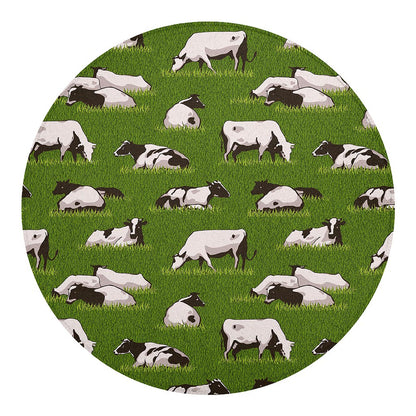 Cow On Green Grass Pattern Print Round Blanket