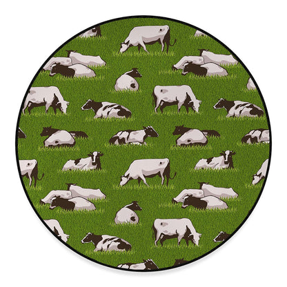 Cow On Green Grass Pattern Print Round Floor Mat