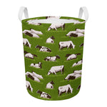 Cow On Green Grass Pattern Print Round Laundry Basket