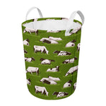 Cow On Green Grass Pattern Print Round Laundry Basket