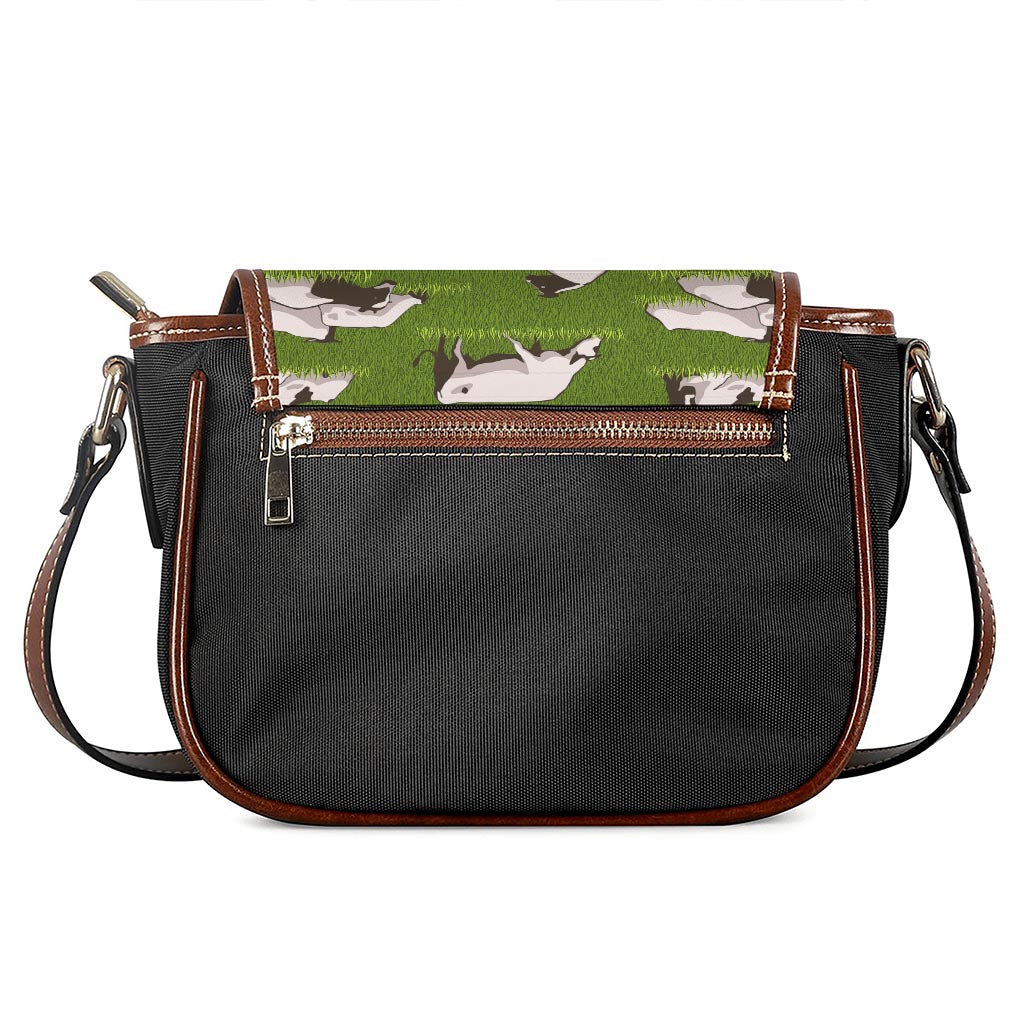 Cow On Green Grass Pattern Print Saddle Bag