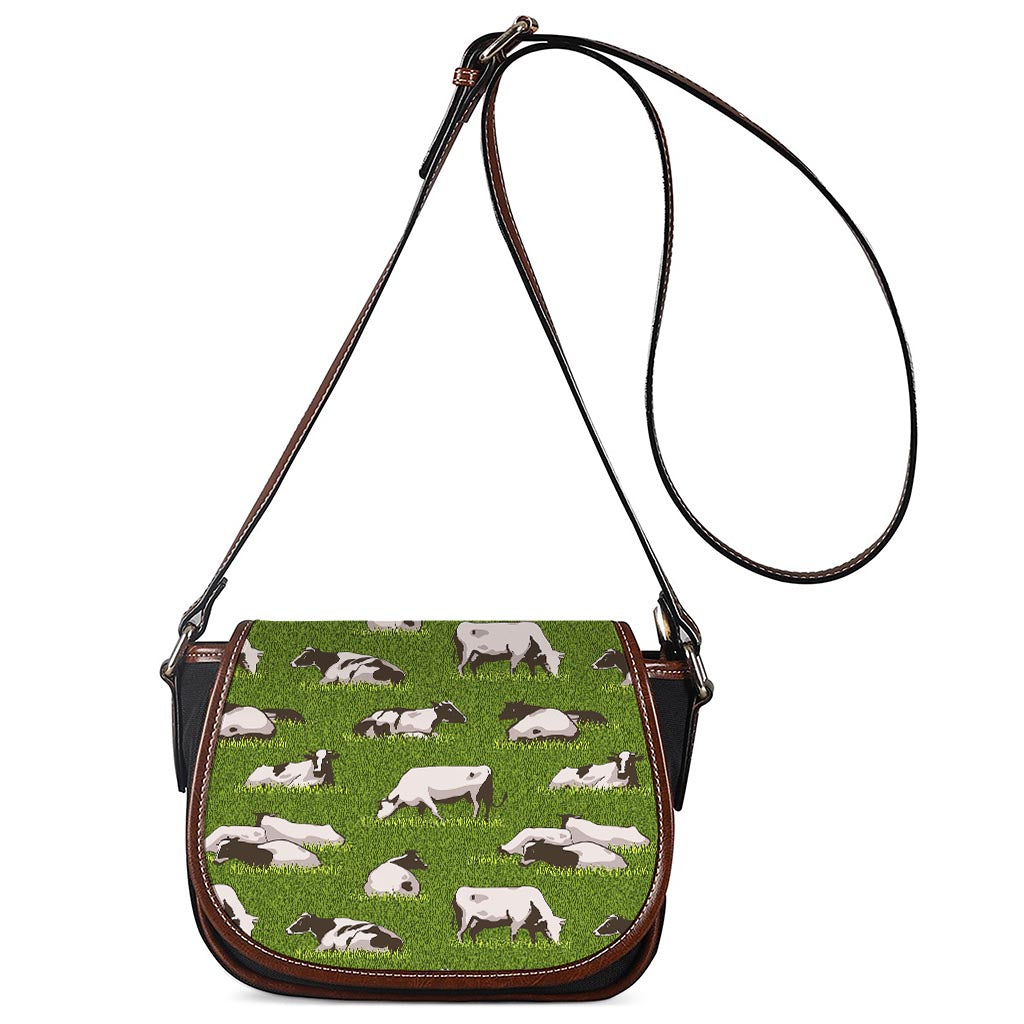 Cow On Green Grass Pattern Print Saddle Bag