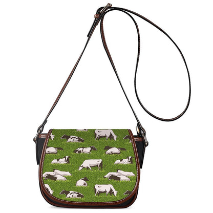Cow On Green Grass Pattern Print Saddle Bag